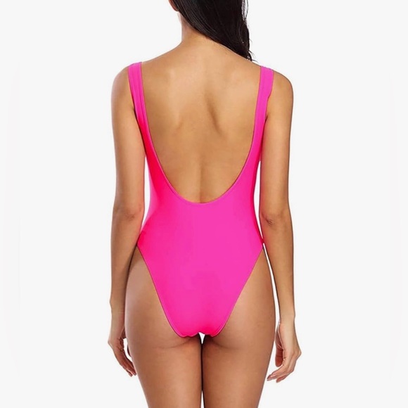 Mialuia Hot Pink One Piece Swimsuit Scoop Back NWT - Picture 2 of 6